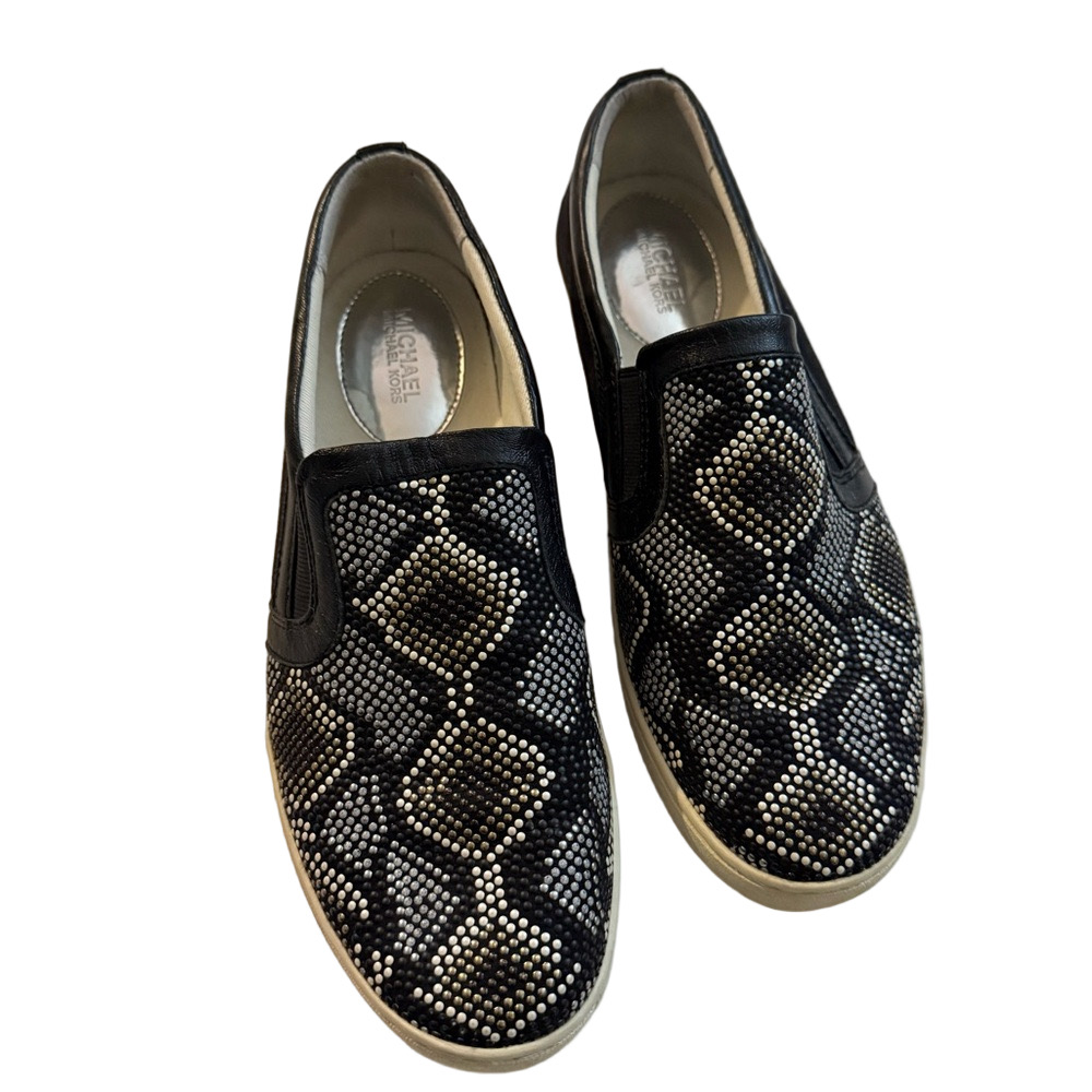Michael Kors Black and Silver Studded Slip-Ons